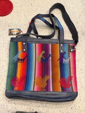 Fair trade Multicolor Woven Stripe Tote with Animal Motifs #10